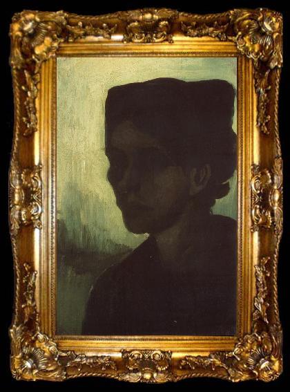 framed  Vincent Van Gogh Head of a Young Peasant Woman with Dark Cap (nn04), ta009-2